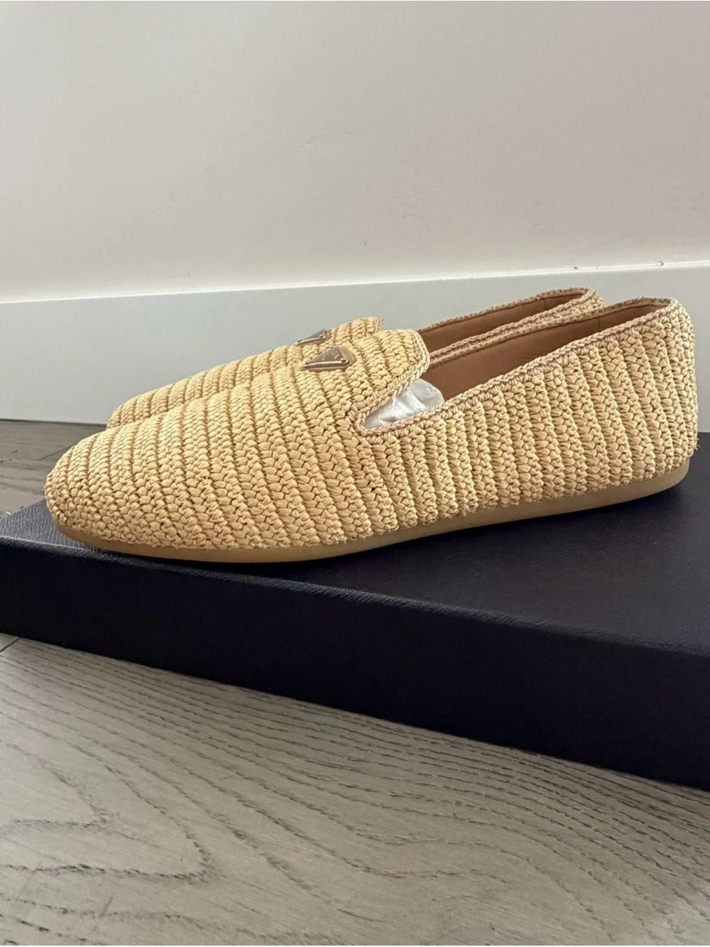 Prada Crochet Slip-On Loafers - Natural